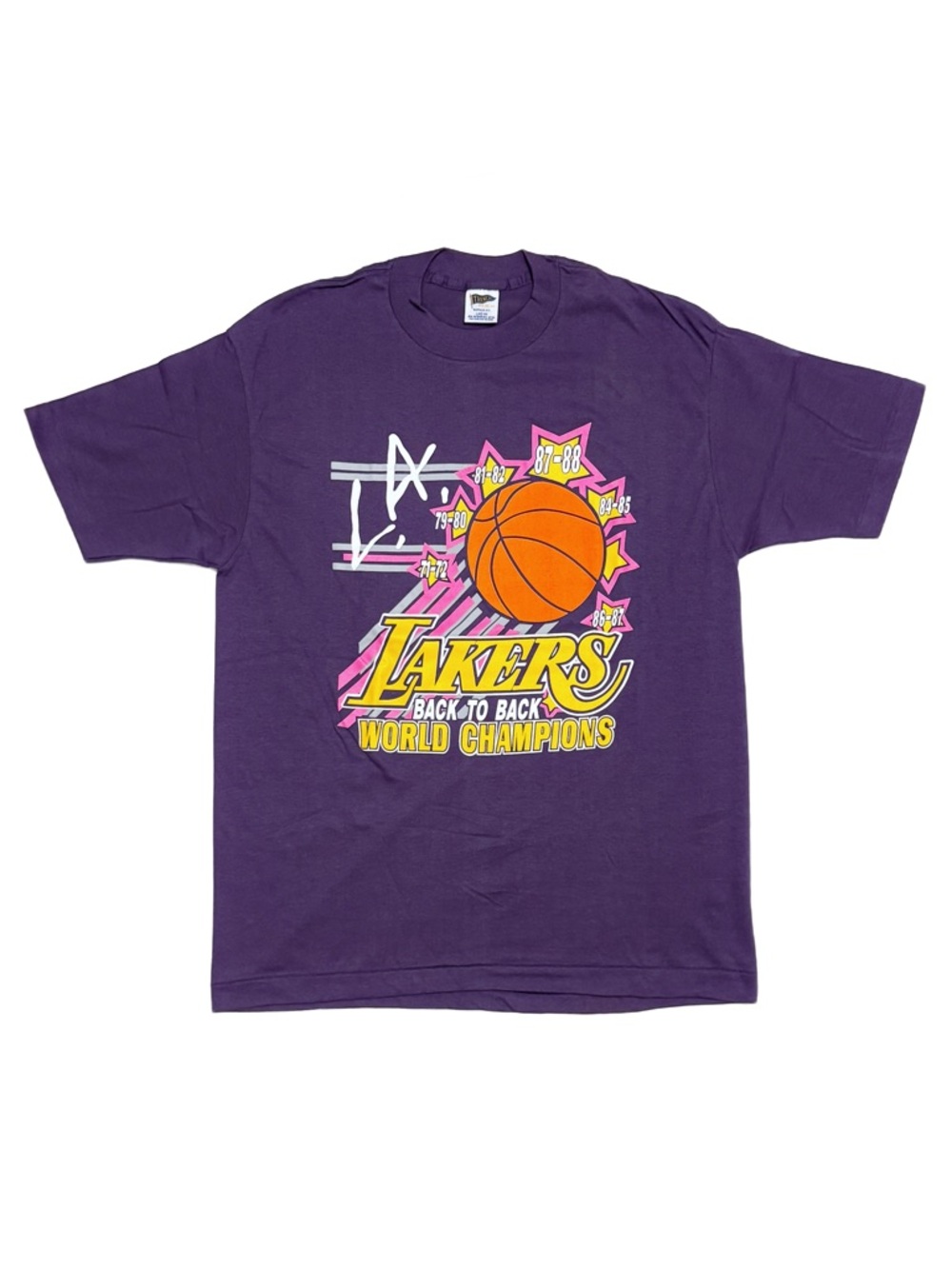Vintage 80s Trench Los Angeles Lakers World Champs Single Stitch Purple TShirt